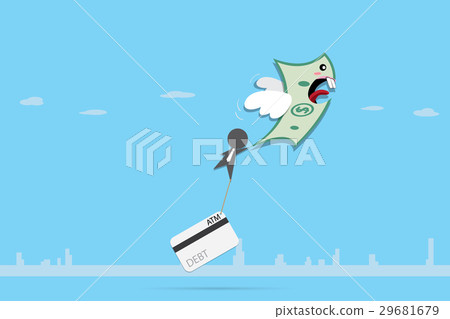 banknote flying with businessman and credit card banknote flying with businessman and credit card 29681679