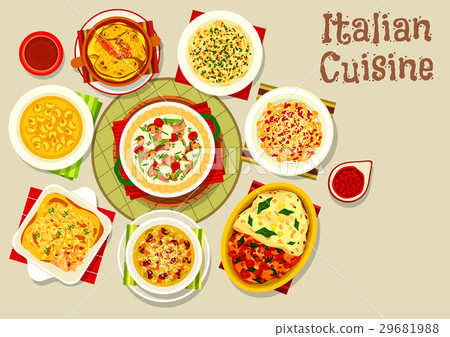 Italian cuisine icon with pasta and lasagna Italian cuisine icon with pasta and lasagna 29681988