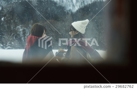 Winter girls travel snow scenic local line 29682762