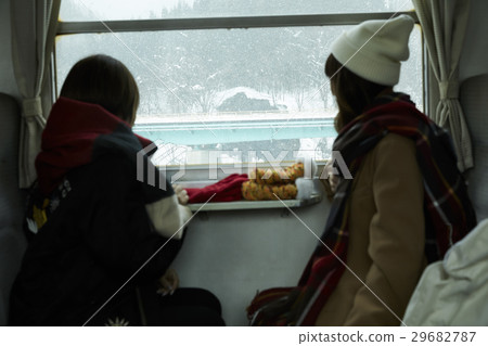 Winter girls travel snow scenic local line 29682787