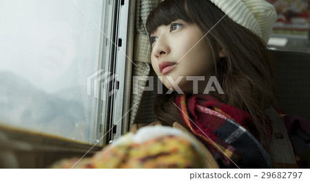 Winter girls travel snow scenic local line 29682797