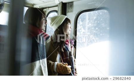 Winter girls travel snow scenic local line 29682840
