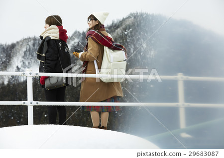 Winter girls journey Snow scenery station 29683087