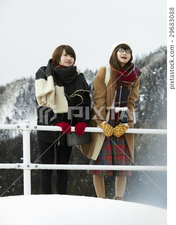 Winter girls journey Snow scenery station Winter girls journey Snow scenery station 29683088
