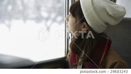 Winter girls travel snow scenic local line 29683243