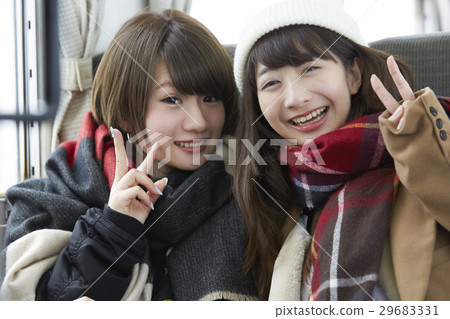Winter girls travel snow scenic local line 29683331