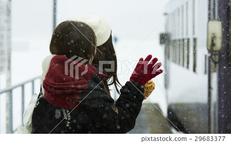 Winter girls travel snow scenic local line 29683377