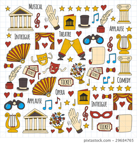 Hand drawn doodle Theatre set Vector illustration - Stock Illustration ...