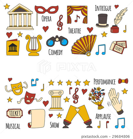 Hand drawn doodle Theatre set Vector illustration Hand drawn doodle Theatre set Vector illustration 29684806