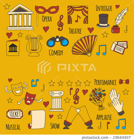 Hand drawn doodle Theatre set Vector illustration Hand drawn doodle Theatre set Vector illustration 29684807