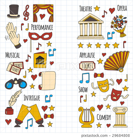 Hand drawn doodle Theatre set Vector illustration Hand drawn doodle Theatre set Vector illustration 29684808