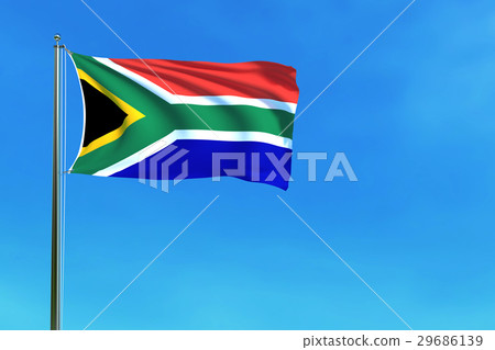 South Africa flag on the blue sky background. South Africa flag on the blue sky background. 29686139