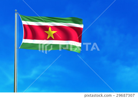 Flag of Suriname on the blue sky background.  29687307