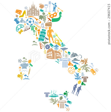italian map with silhouette symbol set - Stock Illustration [29687415] -  PIXTA