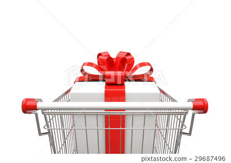 Shopping cart with gift box on white background. Shopping cart with gift box on white background. 29687496