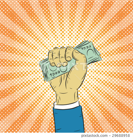 Hand holding money vector on halftone background.H-插圖素材 [29688958 ...