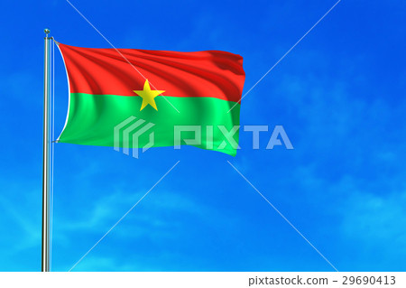 Burkina Faso flag on the blue sky background.  29690413