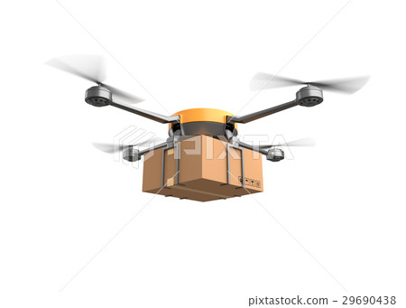 Delivery drone with the cardboard box. Delivery drone with the cardboard box. 29690438