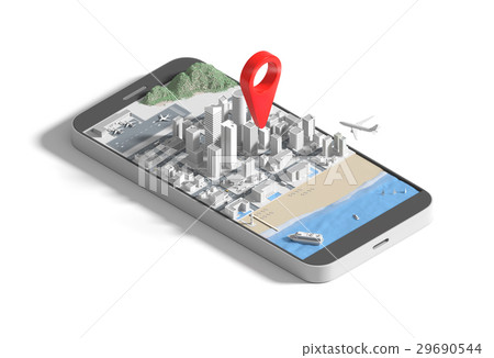 GPS navigation concept, smartphone with city map. - Stock Illustration ...