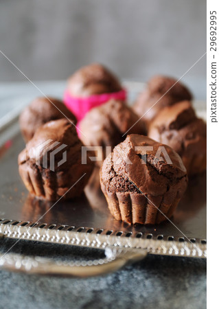 Chocolate muffins on vintage tray 29692995