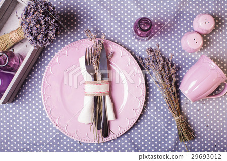Rustic lavender table serving 29693012