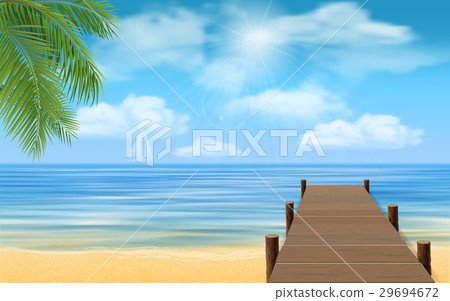 sea beach and wooden jetty 29694672