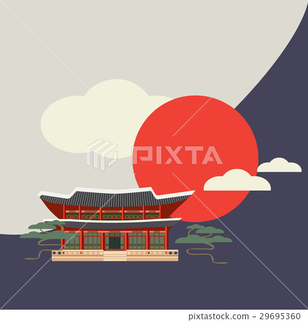 Buddhist temple or shrine with sun and clouds. Buddhist temple or shrine with sun and clouds. 29695360