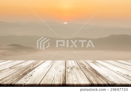 Empty wooden table top with beautiful landscape. Empty wooden table top with beautiful landscape. 29697720