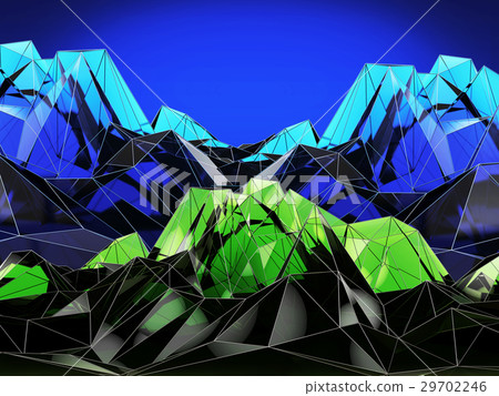 Abstract blue and green mountain, 3d Illustration Abstract blue and green mountain, 3d Illustration 29702246