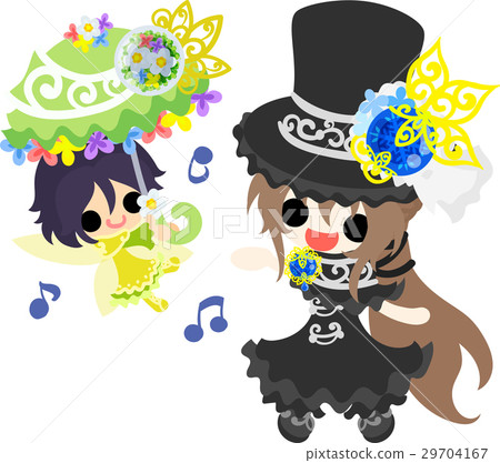 A fairy with a black silk hat girl and a parasol A fairy with a black silk hat girl and a parasol 29704167