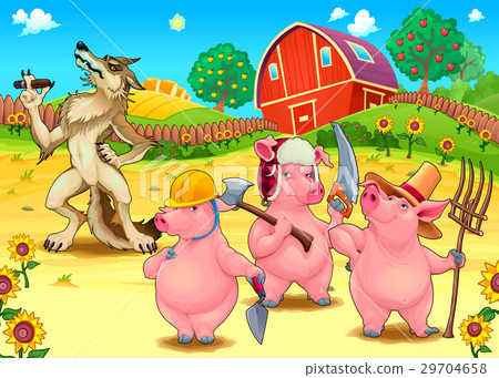 Three little pigs and bad wolf. Three little pigs and bad wolf. 29704658