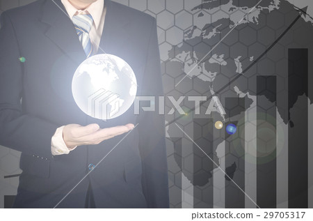 Double exposure of the world on businessman hand Double exposure of the world on businessman hand 29705317