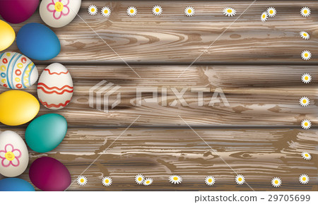Easter Eggs Worn Wood Daisy Flowers 29705699