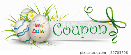 Coupon Paper Banner Green Ribbon Easter Eggs 29705708