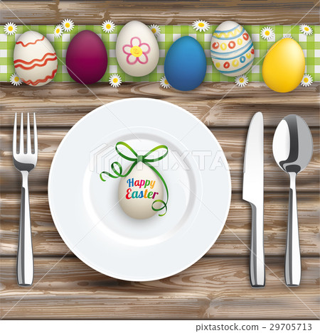 Easter Dinner Wood Knife Fork Spoon Plate Eggs Easter Dinner Wood Knife Fork Spoon Plate Eggs 29705713