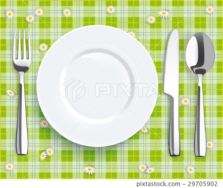 Green Picnic Blanket Plate Spoon Knife Fork 29705902
