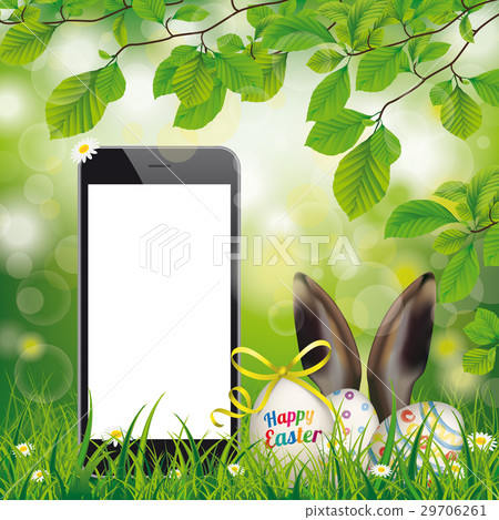 Happy Easter Eggs Smartphone Hare Ears Beech Twigs Happy Easter Eggs Smartphone Hare Ears Beech Twigs 29706261