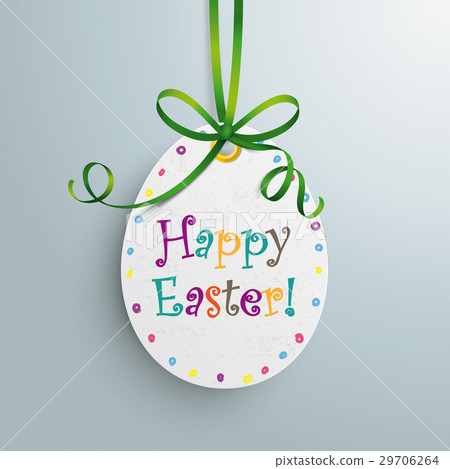 Happy Easter Price Sticker Egg Green Ribbon 29706264