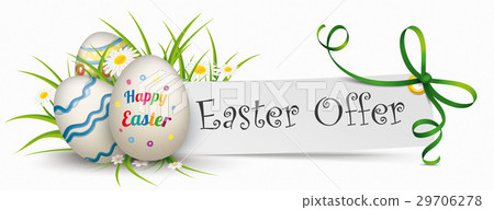 Paper Banner Green Ribbon Happy Easter Offer Eggs Paper Banner Green Ribbon Happy Easter Offer Eggs 29706278