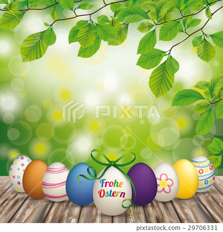 Wooden Ground Easter Eggs Green Nature Ostern 29706331