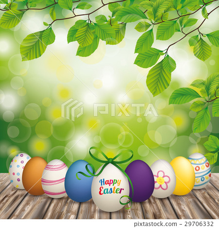 Wooden Ground Easter Eggs Green Nature 29706332