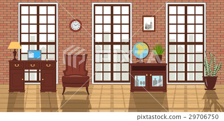Loft studio furnished Interior. Big windows, red 29706750