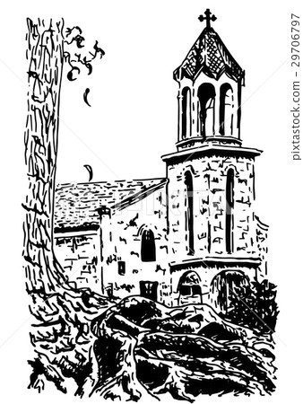 old european Church, Vector hand drawn ink sketch 29706797