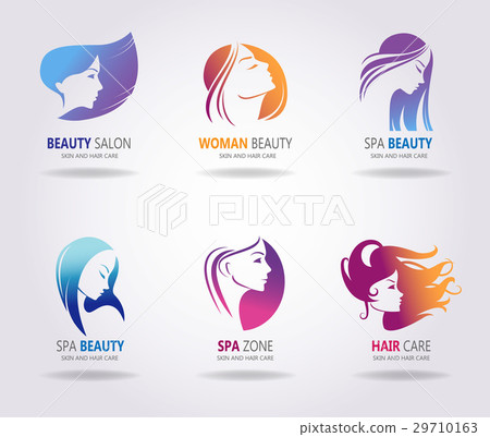Girls portrait - vector silhouette icons. 29710163