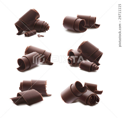 Chocolate curls shavings isolated on white 29711115