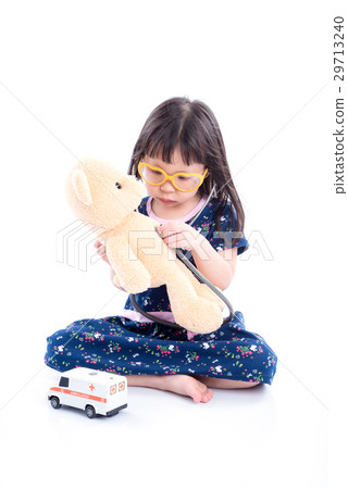 Little asian girl pretend to be doctor over white 29713240