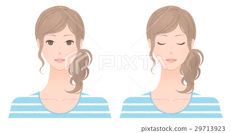 A woman who opened her eyes, a closed woman - Stock Illustration ...