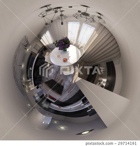 3d illustration panorama of living room interior 29714191