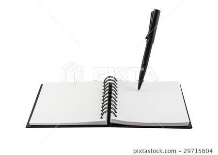 Black pen and blank notebook isolated 29715604