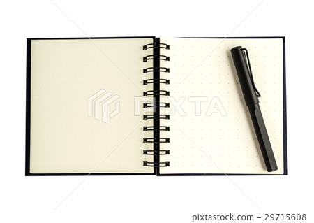 Black pen and blank notebook isolated 29715608